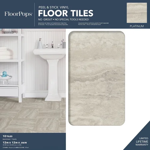 Miniatura 2 de FloorPops FP3327 Platinum - Azulejos de suelo para despegar y pegar, color gris (paquete de 2)