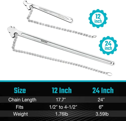 Miniatura 7 de DURATECH Pequeña llave giratoria para filtro de aceite, llave de cadena de 12 pulgadas