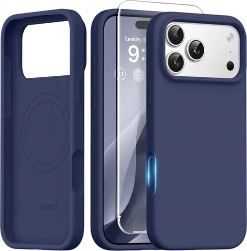 Miniatura 70 de GONEZ Funda de silicona para iPhone 14 Pro Max, compatible con MagSafe, con protector de pantalla + protector de lente de cámara, silicona líquida a