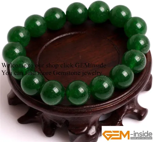Miniatura 3 de GEM-Inside - Pulsera de jade verde con cuentas de 0.472 in, hilo elástico, joyería de moda, cuentas sueltas para mujer, 7.5 pulgadas