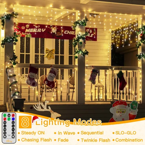 Miniatura 3 de Ollny Luces de carámbano de 504 LED/41 pies, blancas cálidas y frías, con control remoto, 8 modos, temporizadores, impermeables, colgantes
