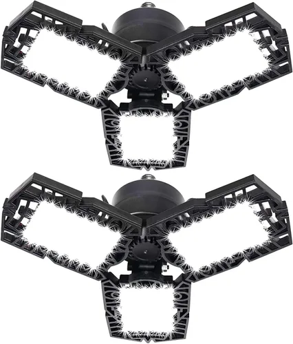 Luces LED de garaje de 50 W - 5000 lúmenes, 6500 K, luz diurna, iluminación LED de techo de garaje de tres hojas, paquete de 2