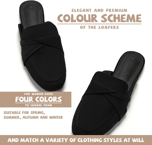Miniatura 3 de LAICIGO Mocasines planos para mujer con puntera cuadrada cerrada, sin espalda, de gamuza, cómodos mocasines