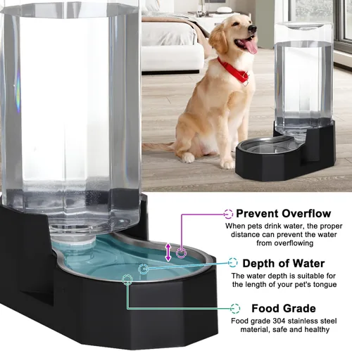 Miniatura 5 de Sfozstra - Dispensador de agua por gravedad: Comedero automático de 4L en acero inoxidable blanco para gatos sin filtros para mascotas, uso