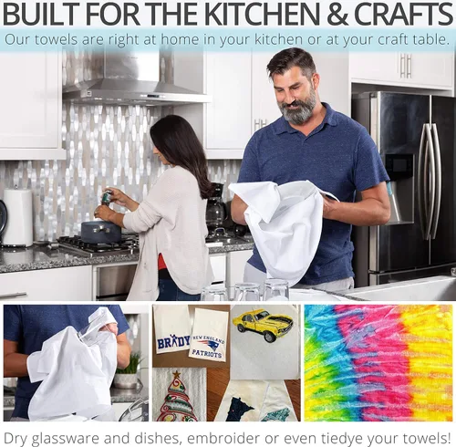 Miniatura 6 de Aunti Em's Kitchen - Juego de 13 toallas de algodón natural para secar trastes, manos, vajilla – lisas, gruesas, cero pelusa, altamente Blanco