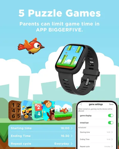 Miniatura 6 de BIGGERFIVE Reloj inteligente para niños, reloj de seguimiento de actividad física de 1.8", podómetro, frecuencia cardíaca, IP68 resistente al agua