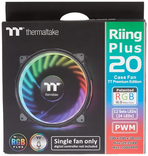 Miniatura 8 de Thermaltake Riing Plus 12 RGB TT Premium Edition 4.724 in Circular habilitado por software 12 LED RGB Riing Case/ventilador de radiador - Paquete