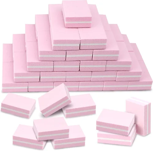 Miniatura 2 de Mini bloques de pulidor de uñas, grano 100/180, bloque esponja para pulir y lijar, lima, herramientas de manicura a granel, 50 unidades (rosa)