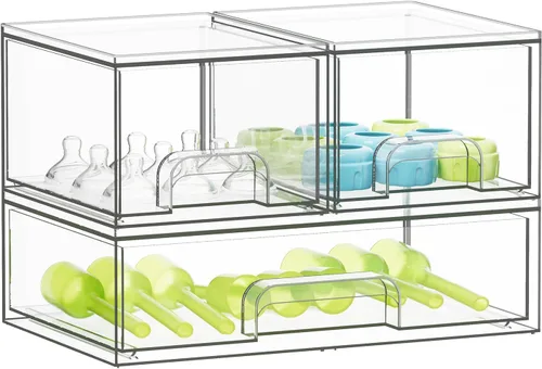 SpaceAid Organizador de almacenamiento de botellas para bebé, contenedor organizador de estación de botellas de acrílico, cajones transparentes