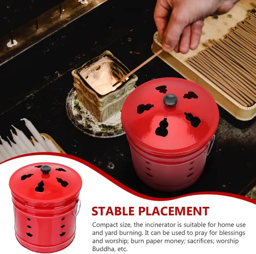 Miniatura 7 de Happyyami - Cubo de fuego esmaltado de 9.44 x 9.44 x 11.81 pulgadas, incinerador para fogata al aire libre para adoración de papel y dinero