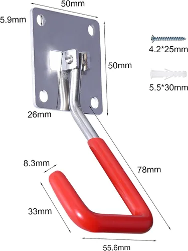 Miniatura 6 de Ganchos de almacenamiento de pared ajustables de acero inoxidable con revestimiento antideslizante para motosierras, bicicletas, herramientas