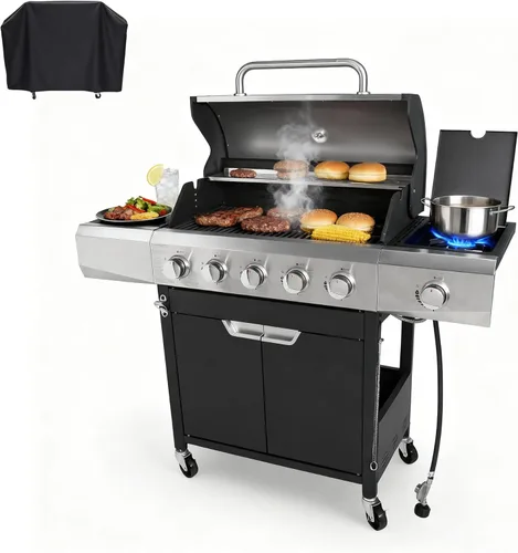 Miniatura 12 de Endark 4 quemadores Parrilla de barbacoa de hierro fundido multiusos de 34,000 BTU Perfecta para cocinar al aire libre, jardín, junto a la Negro