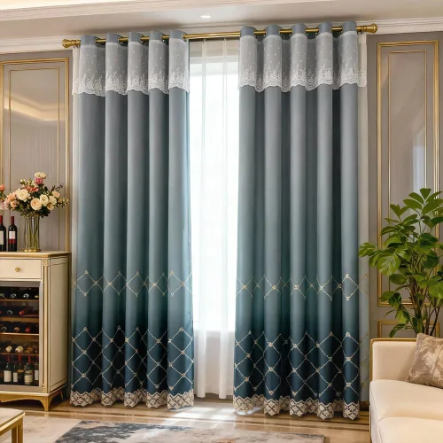 Miniatura 4 de Amidoudou 1 par de cortinas geométricas de doble capa para sala de estar, cortinas bordadas con patrón de diamante degradado para dormitorio