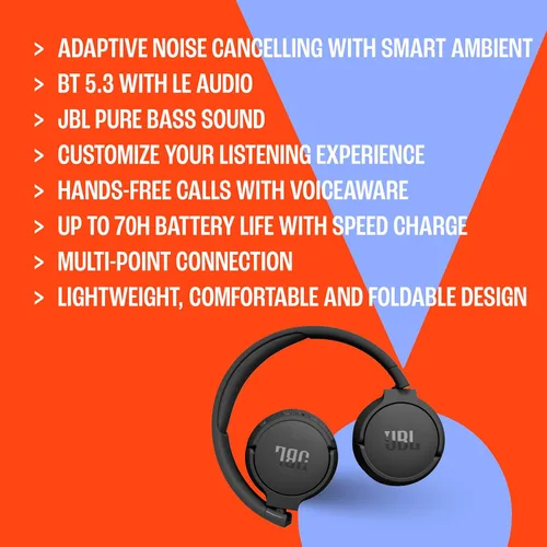 Miniatura 5 de JBL Tune 670NC - Cancelación de ruido adaptativa con auriculares inalámbricos Smart Ambient sobre la oreja, hasta 70H de duración de batería