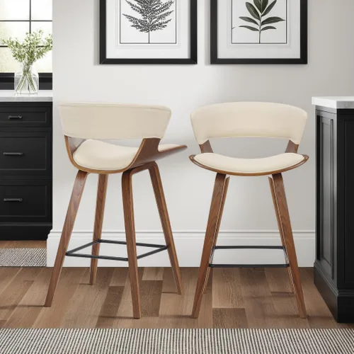 Miniatura 7 de Armen Living Jagger Modern Taburete de bar de 26 pulgadas de altura de mostrador con piel sintética crema y reposapiés recubierto de polvo negro