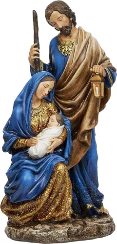 Joseph's Studio by Roman, Figura de Natividad de la Sagrada Familia de 10.5 pulgadas de alto, estatua de Navidad azul y dorada, resina de 10.5