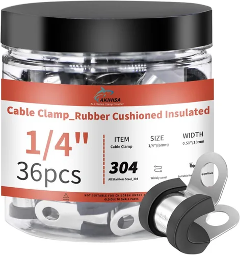 Miniatura 13 de AKIHISA Kit de 56 abrazaderas de cable de 1/4"-1", 7 tamaños, abrazaderas de conducto de acero inoxidable 304, para cable, tubería, manguera, línea