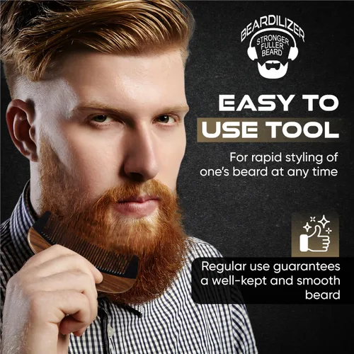 Miniatura 5 de Beardilizer Peine para barba - 100% natural negro buey cuerno de búfalo y mango de sándalo