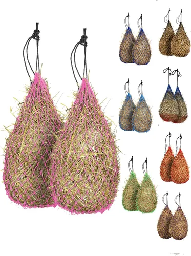 Miniatura 4 de Majestic Ally 2 redes de heno de alimentación lenta de 42 pulgadas para caballos, agujeros pequeños fuertes de 2 x 2 pulgadas, cuerda de nailon