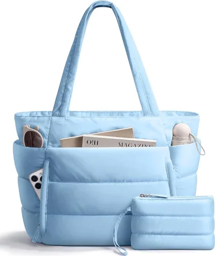 Miniatura 20 de Bolsa Tote Acolchada para Mujeres, Bolsa de Mano de Trabajo Ligera y Esponjosa para Maestras y Enfermeras, Bolsa de Hombro Acolchada para Escuela