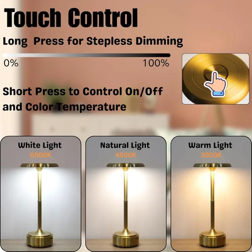 Miniatura 2 de Lámpara de mesa LED portátil inalámbrica, recargable con sensor táctil, regulable de tres niveles, adecuada para el hogar, oficina, dormitorio