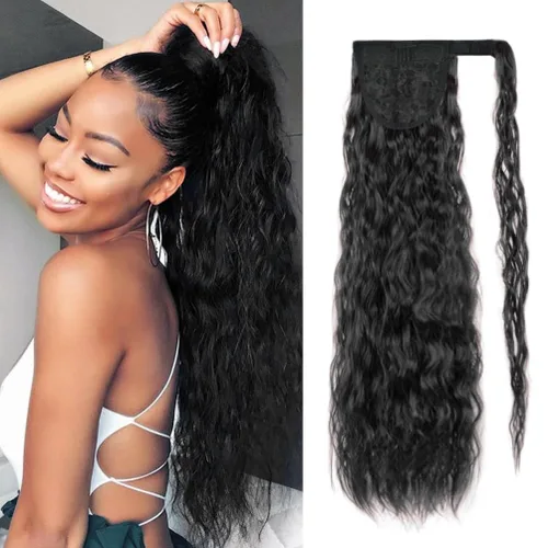 Miniatura 10 de rosmile Extensión de cola de caballo con ondas de maíz, alrededor de 26 pulgadas de largo, rizada, ondulada, extensión de cola de caballo sintética