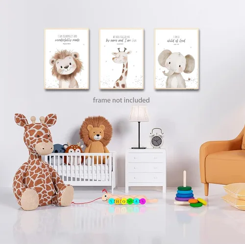 Miniatura 4 de 4 piezas de lienzo de animales con versículos bíblicos para guardería, arte de pared divertido y lindo de animales de safari, pintura cristiana