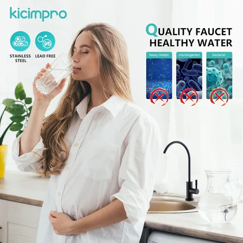 Miniatura 3 de Grifo de cocina Kicimpro de acero inoxidable con acabado negro mate RO, grifo de filtro de agua para fregadero de 0.59-1.37 pulgadas, grifo