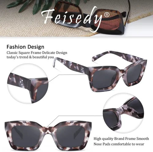 Miniatura 3 de FEISEDY Gafas de sol clásicas para mujer, gafas de sol cuadradas gruesas, marco grueso, UV400 B2471