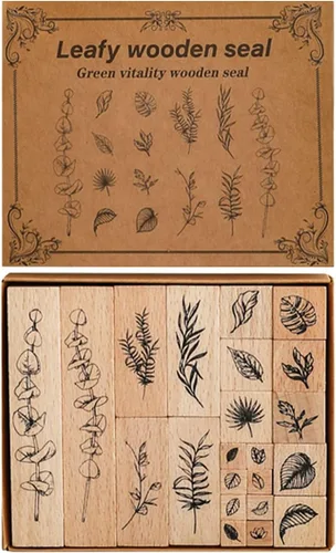 Juego de 22 sellos de goma de madera para plantas, sellos de madera decorativos para plantas, sellos de goma de madera para manualidades (planta 1)