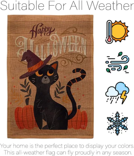 Miniatura 6 de Breeze Decor Juego de bandera de arpillera de gato brujo, decoración de calabaza, decoración de calabaza para otoño, Halloween, Halloween, bruja