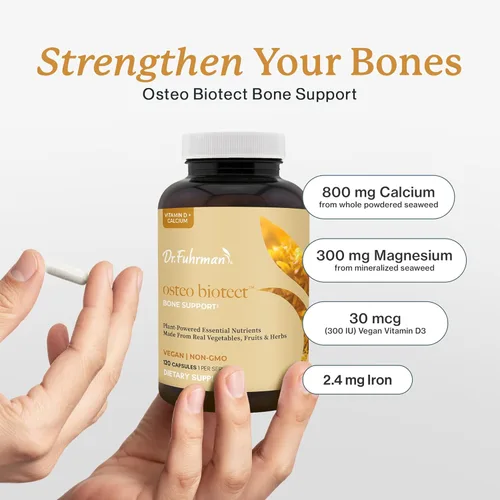Miniatura 5 de Dr. Fuhrman Osteo-Biotect Suplemento orgánico para la salud ósea de calcio con vitamina D3 y magnesio veganos. Calcio a base de plantas 800 mg