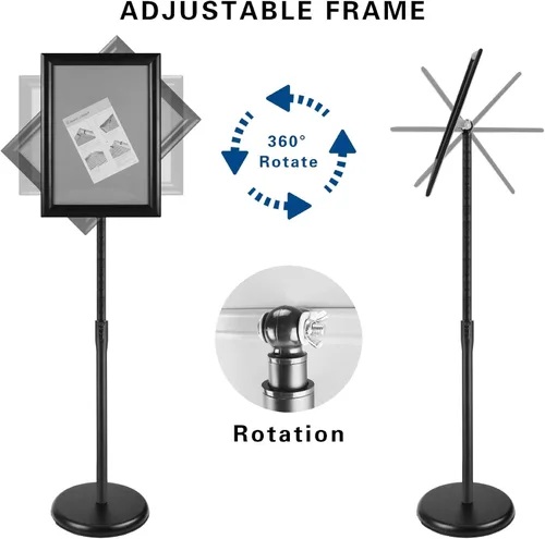 Miniatura 3 de Soporte de letrero de pie de pedestal de 11 x 17 pulgadas, soporte ajustable de aluminio para cartel con marco abierto para aviso/póster/anuncio