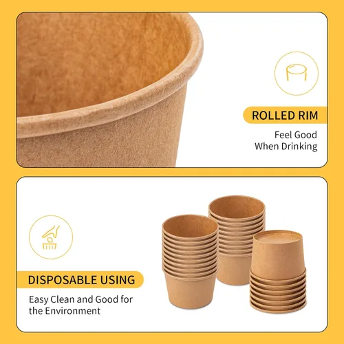 Miniatura 5 de PakTalk Recipientes de papel para sopa con tapas, paquete de 50 cuencos de sopa marrones, tazas biodegradables para helado con tapas para sopa