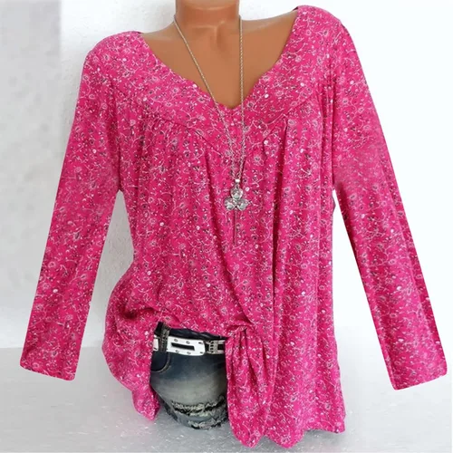 Miniatura 2 de Women Pleated T Shirts Floral Print Loose Fit Long Tops Tee for Women V Neck Fall Summer Tee Shirt 2024 Fashion