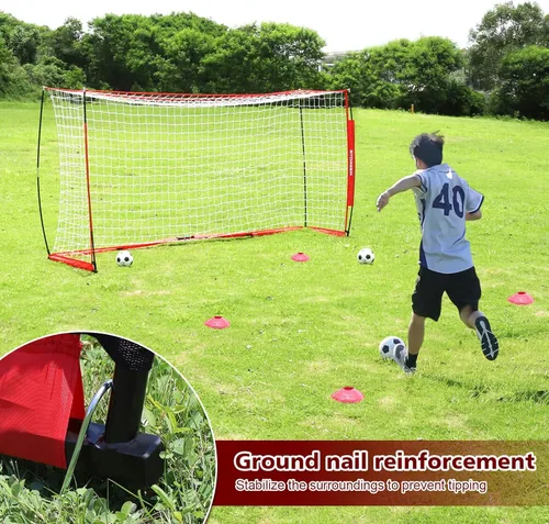 Miniatura 4 de Storgem Portería de Fútbol, Red de Fútbol, Porterías de Fútbol para Patio Trasero, con Marco de Lazo, Base Metálica Plegable y 15 Conos
