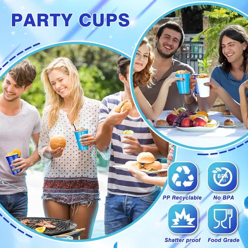 Miniatura 4 de DI QIU REN 150 vasos de plástico para fiestas azules de 16 onzas, vasos desechables de color blanco oscuro y azul claro a granel para fiestas