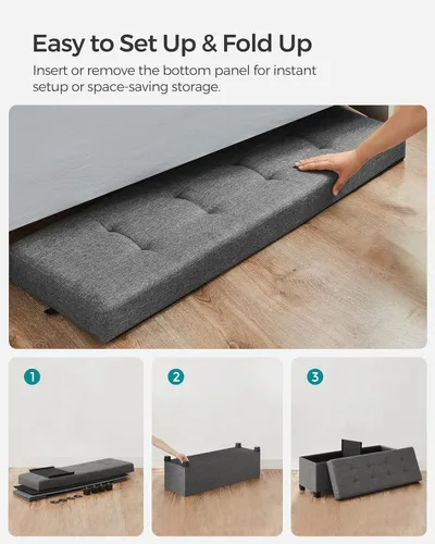 Miniatura 5 de SONGMICS Banco otomano de almacenamiento, reposapiés plegable con patas, 15 x 43 x 15.7 pulgadas, banco de extremo de cama, baúl de almacenamiento
