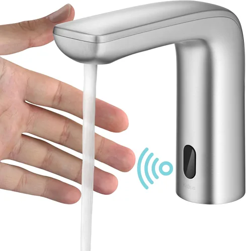 KRAUS Indy Grifo de baño sin contacto con sensor táctil con caja de control y mezclador de temperatura en acero inoxidable libre de manchas,