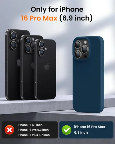 Miniatura 6 de Funda protectora de silicona líquida diseñada para iPhone 16 Pro Max, a prueba de golpes con forro de microfibra suave antiarañazos, ultra delgada