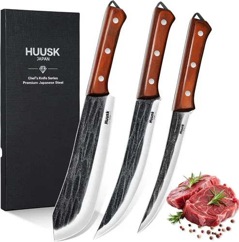 Juego de cuchillos de carnicero Huusk para cortar carne, 3 piezas de cuchillos de carnicería para barbacoa de pechuga, juego de cuchillos de cocina