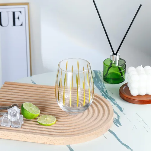 Miniatura 7 de Joeyan Copas de Vino Sopladas a Mano sin Tallo con Puntos Dorados, Espumas, Rejillas y Rayas para Vino Tinto y Blanco, Grandes Tazas de Bebida
