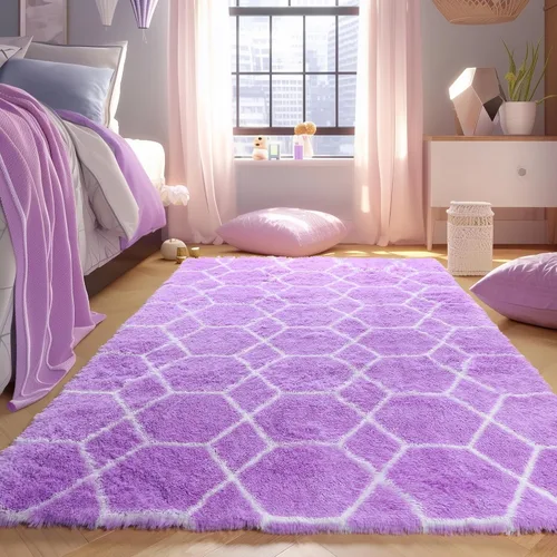 Miniatura 64 de ONASAR Alfombras de área para sala de estar y dormitorio, alfombra esponjosa lavable de 5x8 pies gris y blanca, alfombra de piso suave, afelpada