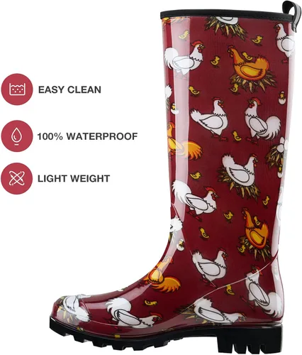 Miniatura 3 de HISEA Botas de lluvia para mujer, botas de jardín impermeables para mujer, botas de agua hasta la rodilla, suela antideslizante cómoda, 6