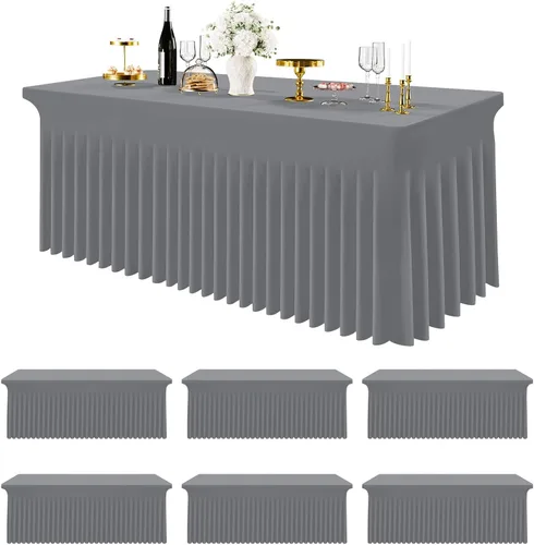 Miniatura 18 de Smiry Mantel de Spandex Paquete de 6, Mantel Elástico Ajustable Extensible para Mesas Rectangulares de 4 Pies, Cubierta de Mesa Impermeable Lavable
