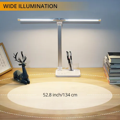 Miniatura 5 de Qooltek Lámpara de escritorio LED para oficina en casa, lámpara de mesa con control táctil con 5 modos de color y brillo ajustable, brazo oscilante