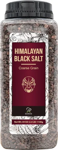 Soeos Sal Negra del Himalaya, Grano Grueso, 2.4 Libras (39 Oz), Sin Gluten, Enriquecida con Minerales Naturales, Sabor Natural Imitación Huevo,