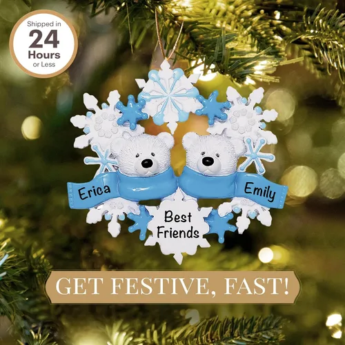 Miniatura 2 de Adorno personalizado para pareja 2026 24 horas, grabado con láser, adornos de Navidad de oso polar para árbol Familia personalizada de 2 copos