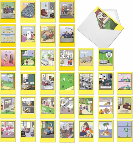 NobleWorks - Caja de 36 tarjetas de felicitación en blanco divertidas surtidas con sobres, paquete variado de humor mixto - Amistad para hombres,