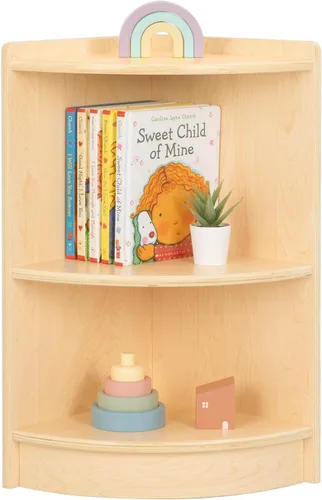 Miniatura 9 de OOOK Armario esquinero de madera, organizadores y almacenamiento de juguetes de 2 niveles, estante Montessori para habitación de niños, sala